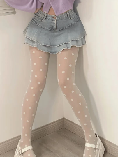 1 pieza Medias transparentes de lunares grandes para mujer, adecuadas para uso diario con vestidos, como regalo de Navidad