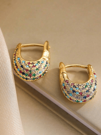 2 Pieces Of Shiny Color Inlaid Zirconia Earrings Gorgeous Fashion Women's Earrings Exquisite Elegant Is Suitable For Parties, Birthday Parties, Weddings, Dates, And Can Also Be Worn As Gifts For Friends And Couples