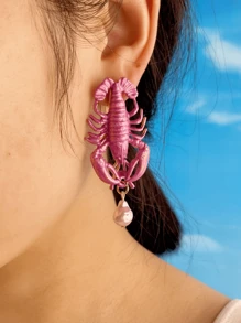 1 pièce Nouvelles boucles d'oreilles à tige uniques de style européen et américain avec coquillages, petits écrevisses rouges, bijoux d'oreille personnalisés avec motifs d'animaux marins