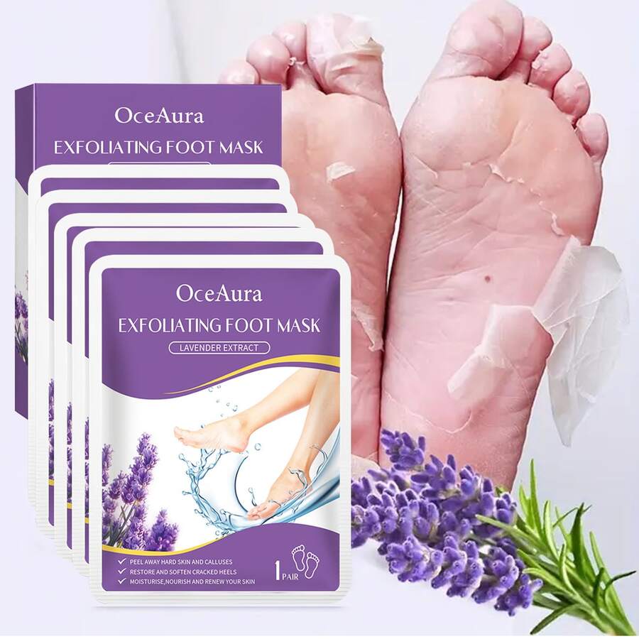 5对温和保湿薰衣草足膜，去角质一次性足膜，滋润肌肤，呵护足部，改善干燥，令双足光滑柔嫩