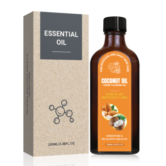 椰子和甜杏仁油 - 多用于头发、头皮、身体和面部，滋润头发和皮肤，不含酒精，适合夏季按摩和日常头发和皮肤护理。适合男士和女士（100 毫升）