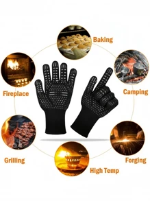 2pcs Heat Resistant Baking Gloves, 800°F Non-Slip Silicone Insulated Oven Mitts For Kitchen, BBQ, Camping And Cookware