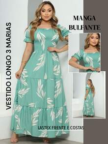 Women's Dress All-Over Print Leaf Boho Fabric Ruffle Hem Ruffled Ruched Long Beach Evening Birthday Party Baby Shower Garden Photoshoot - Hijau - View 5
