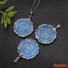 Natural Gemstone Carved Rose Flower Stone Pendant Amethyst Healing Crystal Necklace DIY Jewelry Bead Charm Women Valentine Gift