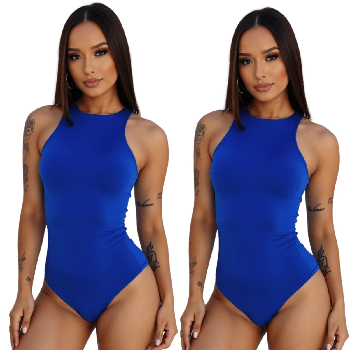 Kit 2 Women's Bodysuit Lined Tank Top Suplex Leotard Premium - 皇家藍 皇家藍 - 查看 1