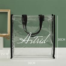 1pc Personalized Clear Handbag, Customizable Name Text, Transparent Tote Bag, Fashion Waterproof Handbag, Party Gift, Bridesmaid Gift - Multicolor - View 4