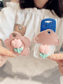 1/2Pcs Tulip Key Holder Set|Elegant PU Leather Keychain Organizer Protection, House Keys - Ladies' Luxury Key Pouch Soft Key Holder Chain Accessories For Women Girls, Perfect Gift For Her