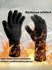 2pcs Heat Resistant Baking Gloves, 800°F Non-Slip Silicone Insulated Oven Mitts For Kitchen, BBQ, Camping And Cookware
