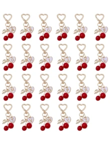 时尚可爱樱桃金色蝴蝶包包挂饰 - 樱桃钥匙时尚背包吊坠装饰，钥匙扣，包包挂饰合金吊坠字母A-Z，耳机挂饰，汽车挂饰，装饰挂饰，樱桃钥匙扣，包包配件，带包夹，闪亮树脂和金属配件，适用于女士钱包和包包，背包配件，母亲节礼物 - 彩色 - 查看 2