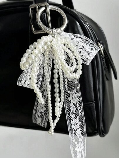 Y2K modischer und einfacher Perlenanhänger mit Schleife, glänzend und bunt, Schleife mit bunten Blumen, DIY einfarbige Spitze mit Nieten und Perlen-Schleife Anhänger für Handyhülle, Schleifenband, multifunktionales DIY Schlüsselanhänger/Tasche Anhänger Set, geeignet für Paar, Damen, Mädchen und beste Freunde für den täglichen Gebrauch. Die ideale Wahl für Urlaubsgeschenke.