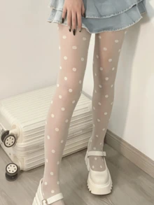 1pc Women's Large Polka Dot Sheer Stockings, Suitable For Everyday Wear For Dress, For Christmas Gift - White - View 4