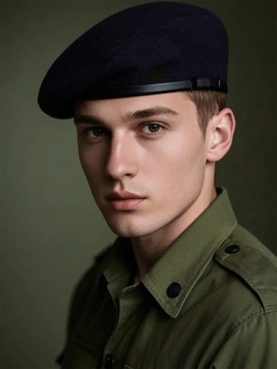 1 st justerbar baskerhatt i ull och läder, vintage militär stil, lämplig för utomhusbruk och fritid