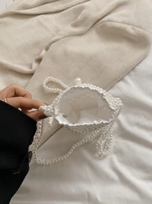 حقيبة كروس بودي من التصميم الفاخر بزخرفة اللؤلؤ، حقيبة صغيرة خفيفة الوزن لهاتف محمول، مجموعة صيف 2024 الجديدة