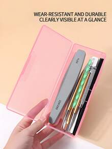 Organizador de herramientas para uñas con lima de uñas, bolígrafo y esponja, organizador de joyas rectangular portátil para herramientas de uñas, caja de plástico transparente para accesorios y decoraciones de uñas, organizador de puntas de uñas, organizador de joyas para herramientas de uñas, caja de arte de uñas, caja de maquillaje de bordado de plástico, caja transparente, organizador de herramientas con rhinestones de esmalte de uñas rosa - Multicolor - Ver 3