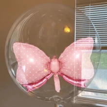 10 个透明泡泡气球，带粉色蝴蝶结，适合露营主题派对、墙壁装饰、生日、婚礼、母亲节、情人节、周年纪念 - 彩色 - 查看 3