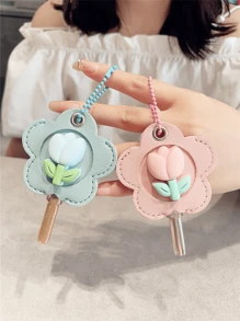 1/2Pcs Tulip Key Holder Set|Elegant PU Leather Keychain Organizer Protection, House Keys - Ladies' Luxury Key Pouch Soft Key Holder Chain Accessories For Women Girls, Perfect Gift For Her