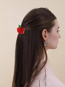 1件裝可愛迷你草莓蘋果髮夾 時尚半紮髮夾 女款日常派對髮飾 - 醋酸髮爪 - 查看 5