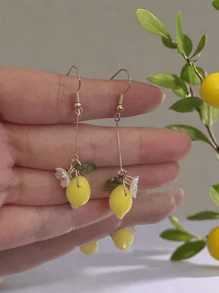 2 pares de aretes colgantes de resina originales y lindos con limón y flor para uso diario, regalo para San Valentín, mamá, madre, Día de la Madre