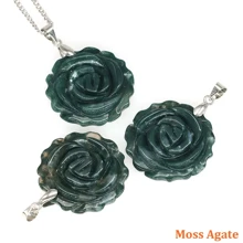 Natural Gemstone Carved Rose Flower Stone Pendant Amethyst Healing Crystal Necklace DIY Jewelry Bead Charm Women Valentine Gift