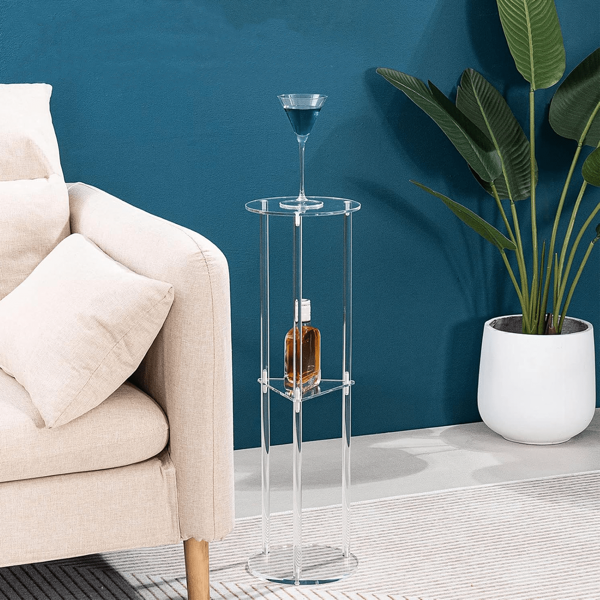 1 Set de mesa de bebidas transparente de acrílico, mesa nido con borde redondo, adecuada para espacios pequeños, mesa de comedor Martini, mesa lateral pequeña para bebidas