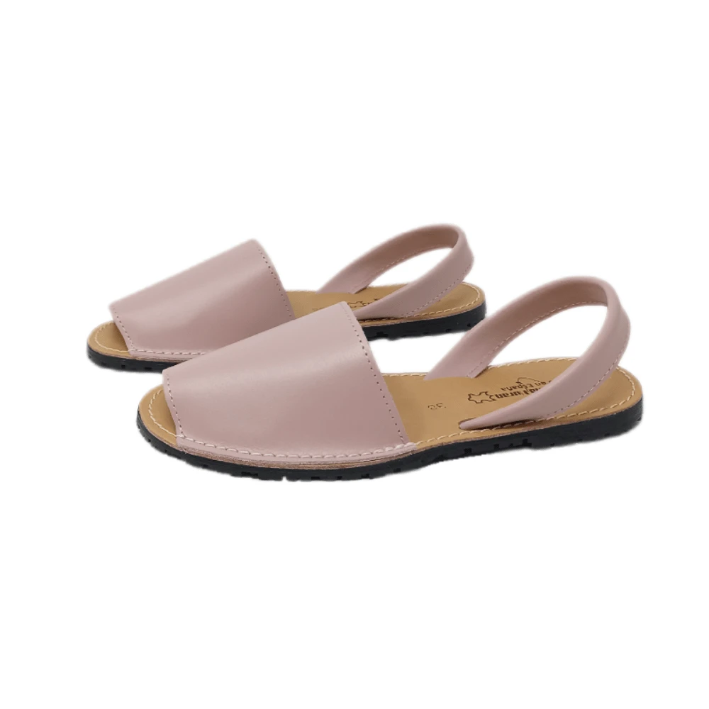 Menorquinas DE Piel Mujer Sandalias. Hecha en España. Sandalias de verano para mujer, zapatos planos informales para mujer . - Rosa - Ver 1