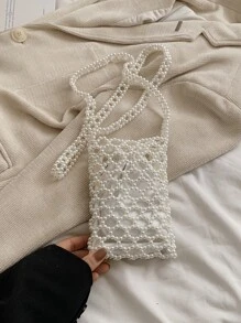 حقيبة كروس بودي من التصميم الفاخر بزخرفة اللؤلؤ، حقيبة صغيرة خفيفة الوزن لهاتف محمول، مجموعة صيف 2024 الجديدة