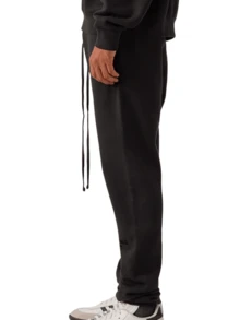 Fear Of God Essentials Fall Black Sweatpants 'Stretch Limo' 130BT212030F Black Cotton Flocked Sweatpants, Loose-Fitting Athleisure Bottoms, Drop Crotch Design For Street Style And Winter Outdoor Wear. Fall Halloween - 黑色 - 查看 7
