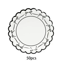 10 件/20 件/50 件黑色蝴蝶结派对用品 7 英寸蝴蝶结生日派对盘子装饰纸盘 9 英寸餐盘蝴蝶结派对装饰适用于单身派对新娘订婚新娘送礼会生日装饰 - 黑白 - 查看 9