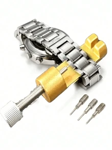 1 pezzo di strumento regolatore in lega di alluminio e metallo per orologio, con catena, smontaggio, sostituzione e riparazione, inclusi 3 aghi di ricambio