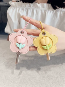1/2Pcs Tulip Key Holder Set|Elegant PU Leather Keychain Organizer Protection, House Keys - Ladies' Luxury Key Pouch Soft Key Holder Chain Accessories For Women Girls, Perfect Gift For Her