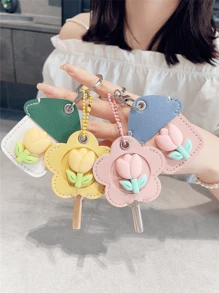 1/2Pcs Tulip Key Holder Set|Elegant PU Leather Keychain Organizer Protection, House Keys - Ladies' Luxury Key Pouch Soft Key Holder Chain Accessories For Women Girls, Perfect Gift For Her