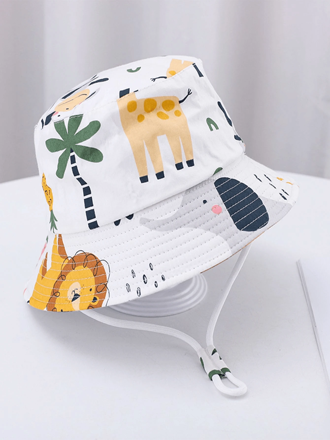 1pc Cartoon Zoo Pattern Kids Bucket Hat, Infant & Toddler - White - View 1