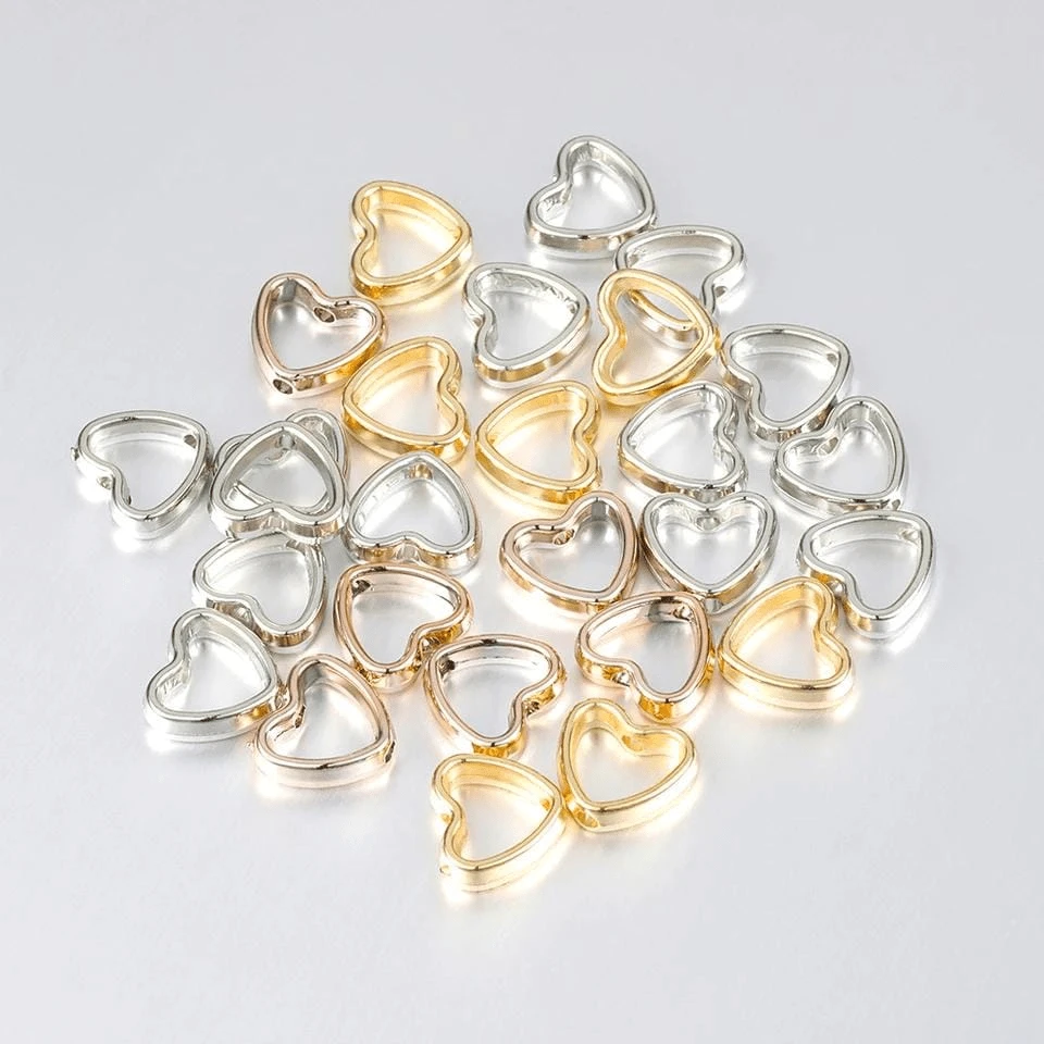 50 Pieces Of Heart-Framed Wrapped Beads, Double Straight Hole Gaskets, Loose Bead Jewelry, Hollow Heart-Shaped Pendant, DIY Necklace, Bracelet, Jewelry Accessories