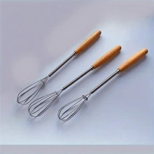 1pc/3pcs/6pcs, Whisk With Solid Wood Handle, Kitchen Mini Stainless Steel Egg Beater, Milk Whipper Wire Whisk For Blending, Whisking, Beating, Or Stirring, 7.9 Inch