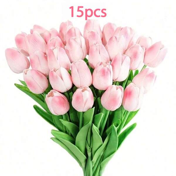 15pcs 13.6inch Light Pink Artificial Tulips, Suitable For Outdoor Garden Decor, Indoor Vase Decor, Fake Plants, 4 Seasons Decorations, Room Decor, Home Floral Decor, Outdoor Garden Window Sill Potted Plants, Wedding Party Decor, Birthday Party Supplies, Valentine's Day Gift, Graduation Gift, Mother's Day Gift, Father's Day Gift, Bohemian Style Decor, DIY Floral Bouquet Accessories