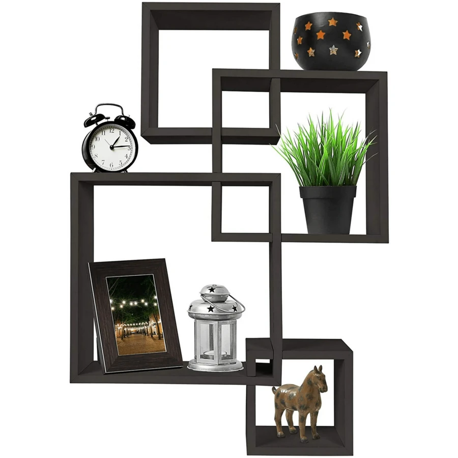Decorative 4 Cube Wall Shelves| 4 Intersecting Espresso Cube Shelfs| Wall Mounted Floating Shelves For Wall| Espresso Finish - Brown - View 1