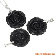 Natural Gemstone Carved Rose Flower Stone Pendant Amethyst Healing Crystal Necklace DIY Jewelry Bead Charm Women Valentine Gift