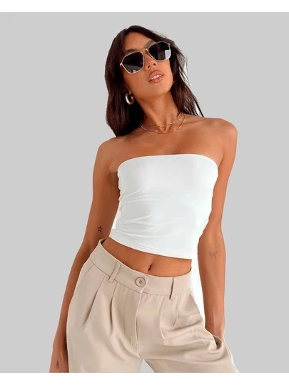 STRAPLESS TOP CROP TUBE TOP CROPPED SEM ALÇAS JUSTO