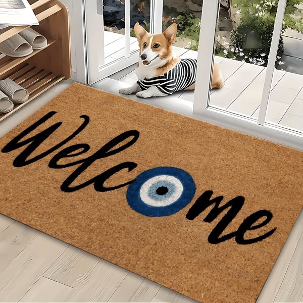 1pc Home Decor "Welcome" Pattern Non-Slip Diatomite Clay Kitchen Rug, Floor Mat, Rectangle 3D Printed Carpet For Living Room, Bedroom, Hallway, Bathroom, Laundry Room - Polyester, Suitable For Indoor And Outdoor Decoration