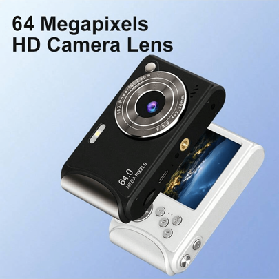 Cámara digital 4K de 64MP con enfoque automático, grabación de vídeo, tarjeta SD de 32G, zoom digital 18X, flash, reducción de sacudidas, cámara de viaje portátil