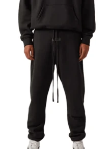 Fear Of God Essentials Fall Black Sweatpants 'Stretch Limo' 130BT212030F Black Cotton Flocked Sweatpants, Loose-Fitting Athleisure Bottoms, Drop Crotch Design For Street Style And Winter Outdoor Wear. Fall Halloween - 黑色 - 查看 6