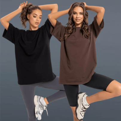 Kit 2 Camisetas Fitnees Feminina Masculina Camisa Básica Lisa T-shirt Mulher Homem Oversized Camisetão