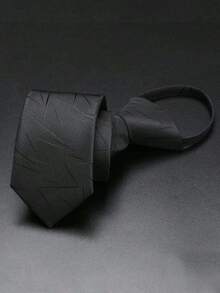 1pc Men's Knot Free Zipper Style Black Diagonal Tie Suitable For Business, Versatile, Daily Wear Men Necktie - Multicolor - View 17