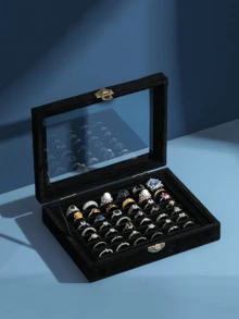 1pc Acrylic Jewelry Ring Storage Display Box Back To School - Black - View 13