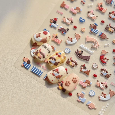 2024 Spring And Summer New Ins-Style Cute Dachshund Dog Embossed Nail Sticker, Girly Plush Puppy Nail Sticker Reusable , Cartoon Nail Decoration Sticker, DIY Daily & Date Manicure Tool