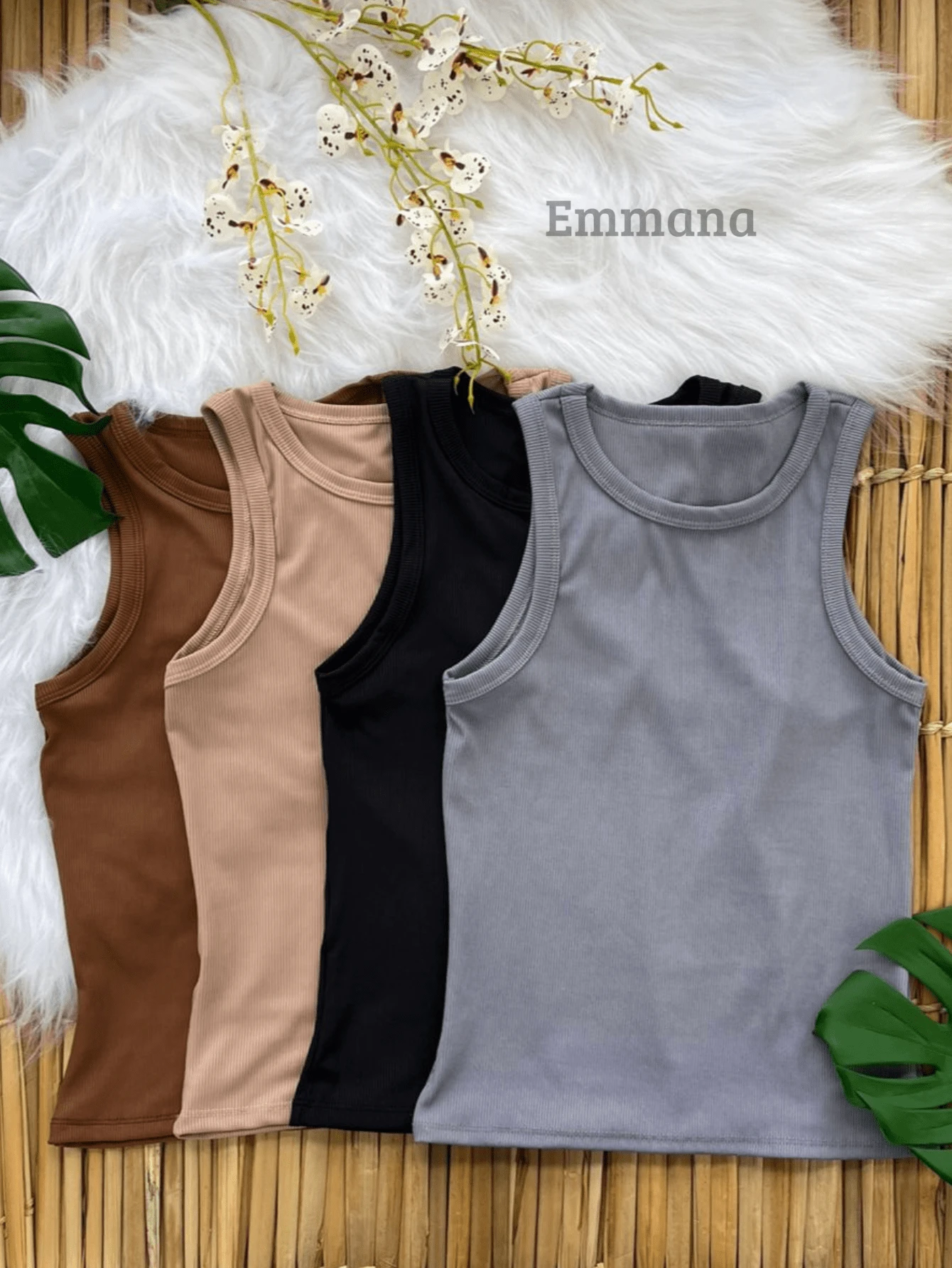 Kit 3 Women's Ribbed Tank Tops Basic Blouse Casual Sleeveless T-Shirt - Nâu\Be\Đen\Xám - Xem 1