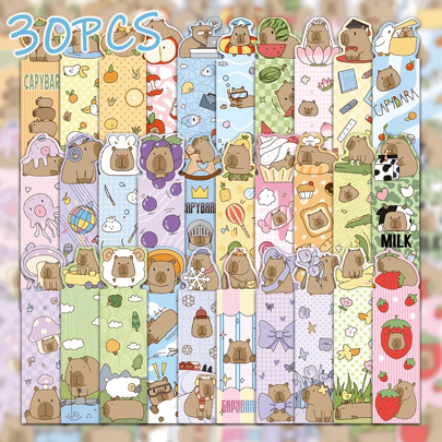 30 Piezas YWWBLD Adorables marcadores de libro de Capibara - Coloridos marcadores de papel con temáticas de helado, magdalenas, animales y talla grande - Ideales para clubs de lectura, lectores, regalos de cumpleaños y útiles escolares, Marcadores de libro lindos