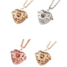 1pc Pet Memorial Necklace, Gold/Silver/Rose Gold Heart-Shaped, Ocean Heart Necklace Containing Pink Glass Ball To Hold Pet's Hair, Ashes, Nail Clippings, Memorial Gift For Cats, Dogs, Small Animals