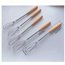 1pc/3pcs/6pcs, Whisk With Solid Wood Handle, Kitchen Mini Stainless Steel Egg Beater, Milk Whipper Wire Whisk For Blending, Whisking, Beating, Or Stirring, 7.9 Inch