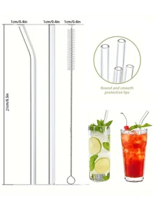 12pcs Reusable Glass Drinking Straws,Size 8.5''x10mm,Including 12pcs Reusable Glass Drinking Straws With 4Cleaning Brush- Perfect For Smoothies, Tea, Juice